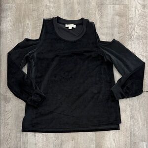 MICHAEL Michael Kors Black Velour Cold Shoulder Long Sleeve Top L
